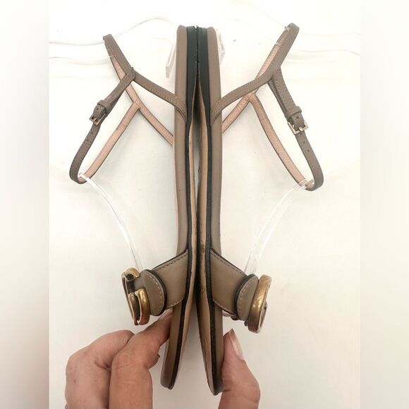 Gucci GG Leather Marmont Ankle Buckle Sandals Scalloped Mud Flat Heel EU37 US7 - Picture 6 of 13